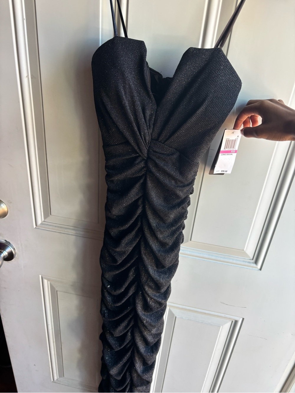 Macy's Black Sparkle Ruched Strapless Evening Dress